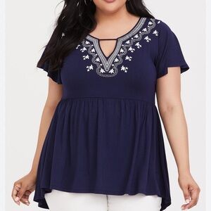 Torrid Super Soft Blue Cutout Babydoll Top- Size 1X